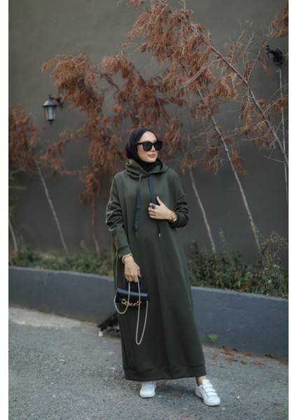 Tesettür Kapüşonlu Scuba Elbise Haki fiyatları
