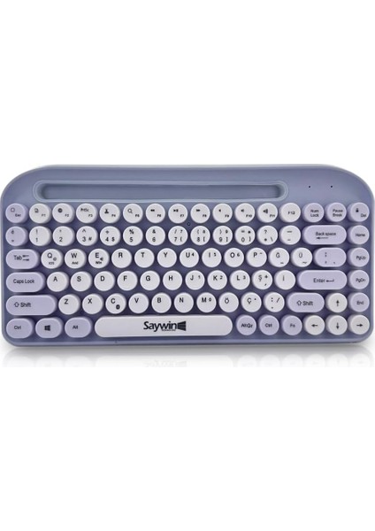 Saywin Bluetooth Klavye Renkli Retro Kablosuz Klavye Daktilo Görünümlü Tuş Tasarımı Şık ve Kullanışlı Telefon Koyma Gözü Pilli Türkçe Q Klavye Sw-05 (Mor)