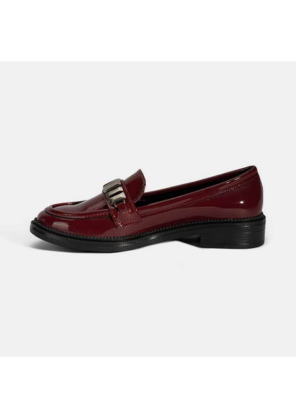 Kadın Bordo Metal Aksesuarlı Loafer modelleri