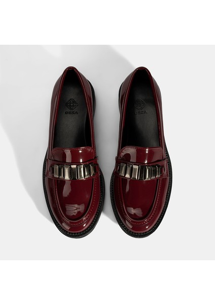 Kadın Bordo Metal Aksesuarlı Loafer indirimleri
