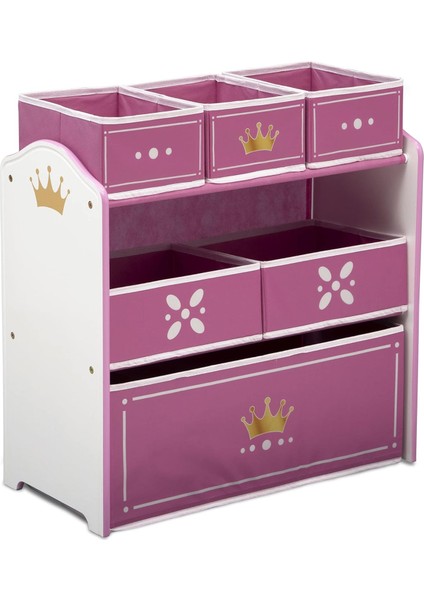 Children Prenses Tacı Tasarım ve Mağaza 6 Kutu Oyuncak Saklama Düzenleyici - Sertifikalı, Beyaz/pembe