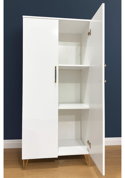 LUX Çok Amaçlı Dolap – Beyaz Parlak Gold Detaylı 2 Kapaklı -Mutfak-Banyo -Elbise Dolabı fiyatları