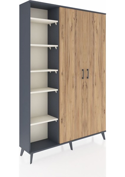 Arges Dolap 7 Raflı 2 Kapaklı Tek Askılı 132X30X195 Antrasit-Çam/aytaşı fiyatları