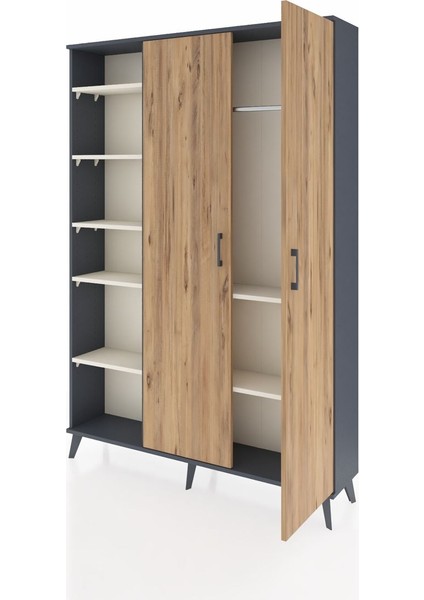 Arges Dolap 7 Raflı 2 Kapaklı Tek Askılı 132X30X195 Antrasit-Çam/aytaşı modelleri