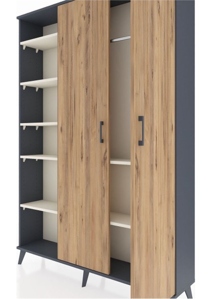 Arges Dolap 7 Raflı 2 Kapaklı Tek Askılı 132X30X195 Antrasit-Çam/aytaşı fırsatları
