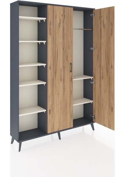 Arges Dolap 7 Raflı 2 Kapaklı Tek Askılı 132X30X195 Antrasit-Çam/aytaşı indirimleri