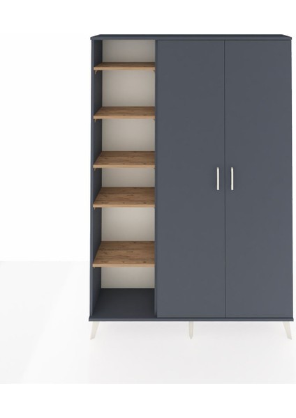 Arges Dolap 7 Raflı 2 Kapaklı Tek Askılı 132X30X195 Antrasit-Antrasit/çam