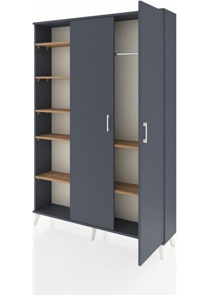 Arges Dolap 7 Raflı 2 Kapaklı Tek Askılı 132X30X195 Antrasit-Antrasit/çam modelleri