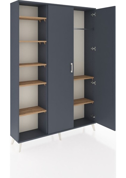 Arges Dolap 7 Raflı 2 Kapaklı Tek Askılı 132X30X195 Antrasit-Antrasit/çam indirimleri