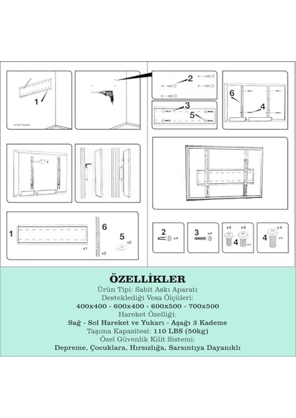 TV-4085 Televizyon Duvar Askı Aparatı, 40"-85" Inç (102-216CM) Vesa 400X400-600X400-600X500-700X500 Max 50KG/110LBS-KILITLI Sistem-Sarsılmaz-Depreme Karşı-Çocuk Kilitli - Kavisli/curved Uyumlu modelleri