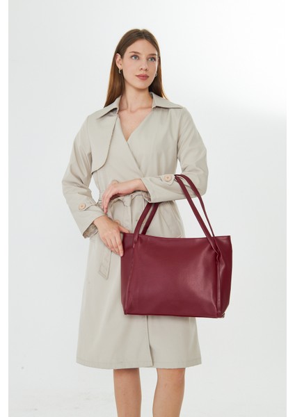 Esmarie Bordo Çift Saplı Salaş Kadın Omuz, Kol ve El Çantası indirimleri