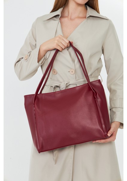 Esmarie Bordo Çift Saplı Salaş Kadın Omuz, Kol ve El Çantası