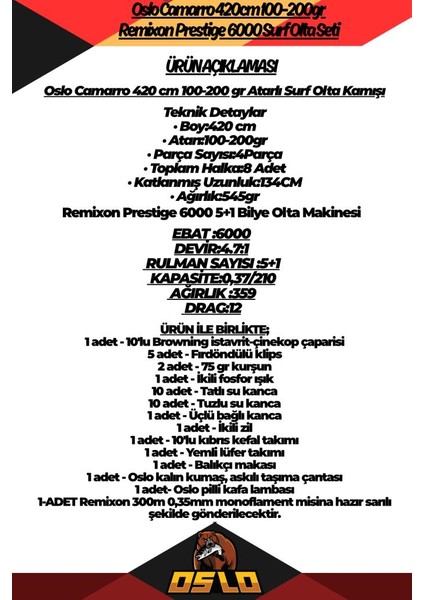Camarro 420CM 100-200GR Remixon Prestige 6000 Surf Olta Seti fiyatları