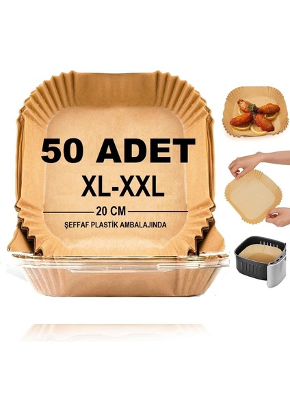 Airfryer Pişirme Kağıdı,xl-Xxl Büyük Boy, Kare, 50 Adet Hava Fritöz Parşömen Fırın Kağıdı Tek Kullanımlık Kağıt Fırın Fritöz Pişirme Kızartma Tavası Için Uygun 20CM