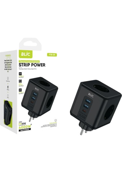 Akım Korumalı Priz, Kablosuz 3'lü Priz Soketi, 3x Priz Girişi, 3x USB Girişi, Ergonomik Priz Çoğaltıcı, Kablosuz Kompakt Tasarım