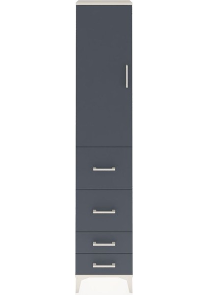 Arges Dolap 3 Raflı 4 Çekmeceli Tek Kapaklı 44X30X221 Aytaşı-Antrasit