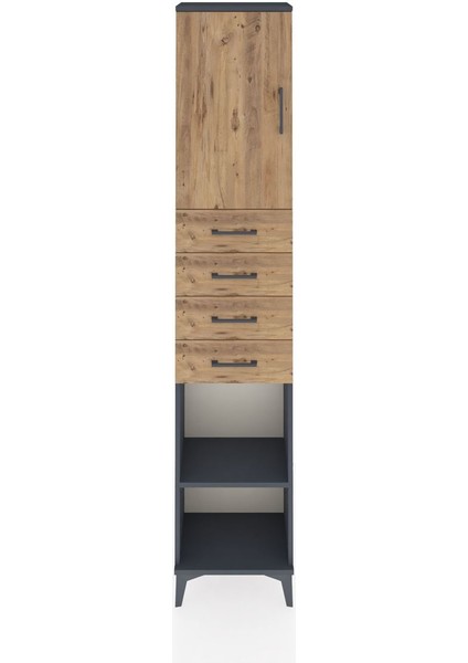 Arges Dolap 3 Raflı 4 Çekmeceli Tek Kapaklı 44X30X221 Antrasit-Çam