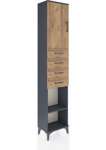 Arges Dolap 3 Raflı 4 Çekmeceli Tek Kapaklı 44X30X221 Antrasit-Çam fiyatları