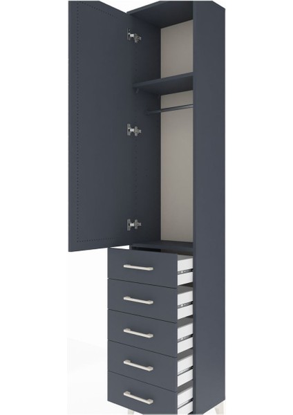 Arges Dolap 2 Raflı 5 Çekmeceli Tek Askılı 44X30X221 Antrasit-Antrasit indirimleri