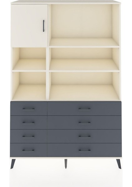 Hyperion Dolap 7 Raflı 8 Çekmeceli Tek Kapaklı 132X44X195 Aytaşı-Aytaşı/antrasit