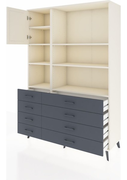 Hyperion Dolap 7 Raflı 8 Çekmeceli Tek Kapaklı 132X44X195 Aytaşı-Aytaşı/antrasit modelleri