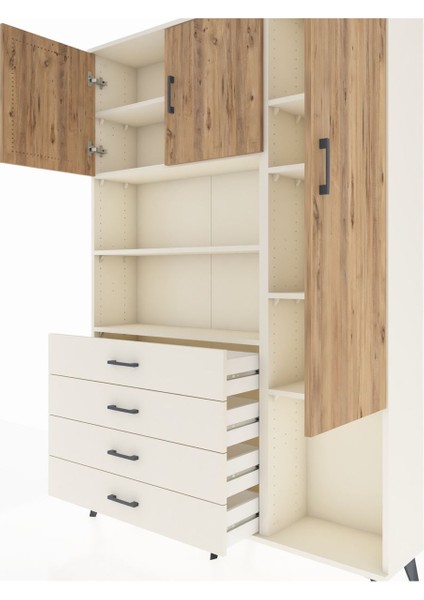 Arges Dolap 8 Raflı 4 Çekmeceli 3 Kapaklı 132X30X195 Aytaşı-Çam/aytaşı fırsatları