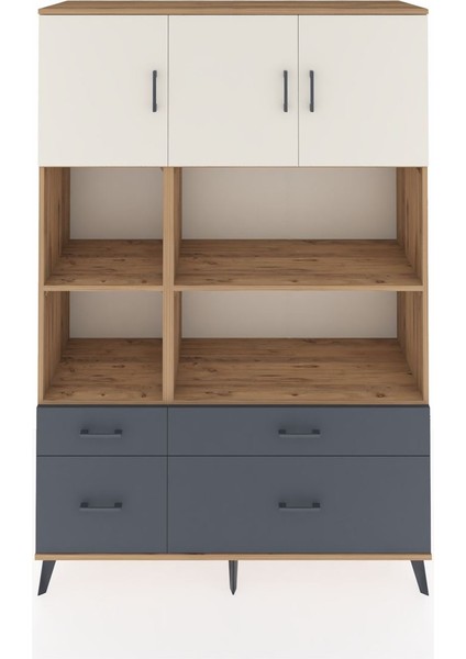 Hyperion Dolap 8 Raflı 4 Çekmeceli 3 Kapaklı 132X44X195 Çam-Aytaşı/antrasit