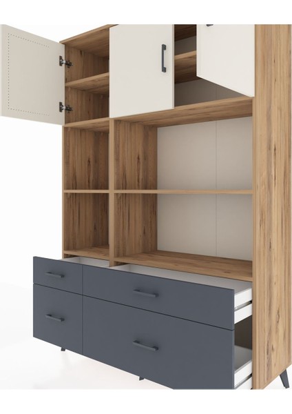 Hyperion Dolap 8 Raflı 4 Çekmeceli 3 Kapaklı 132X44X195 Çam-Aytaşı/antrasit fırsatları
