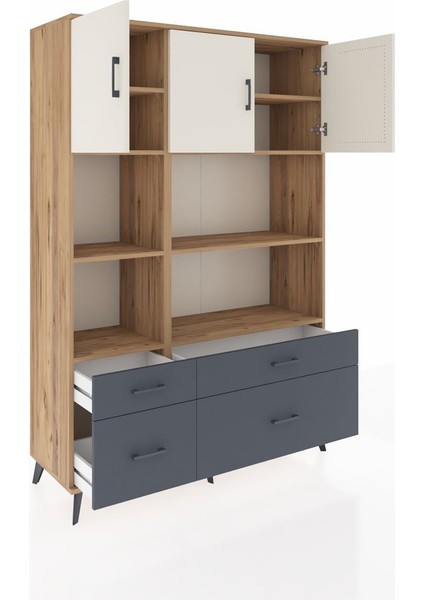 Hyperion Dolap 8 Raflı 4 Çekmeceli 3 Kapaklı 132X44X195 Çam-Aytaşı/antrasit indirimleri