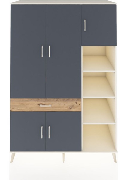 Kronos Dolap 10 Raflı Tek Çekmeceli 5 Kapaklı 132X59X195 Aytaşı-Antrasit/çam