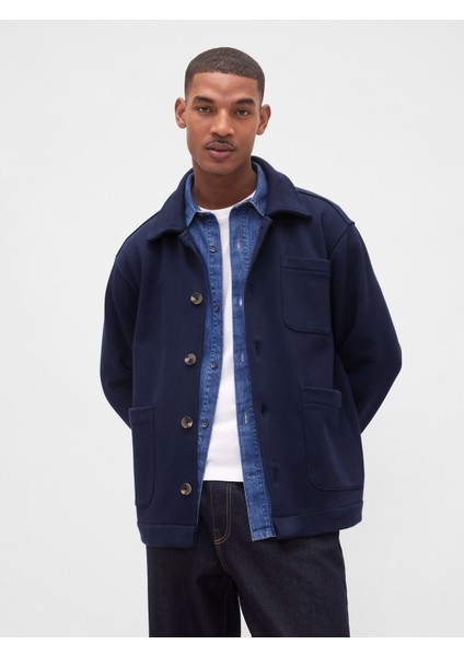 Erkek Lacivert Fransız Havlu Kumaş Chore Ceket