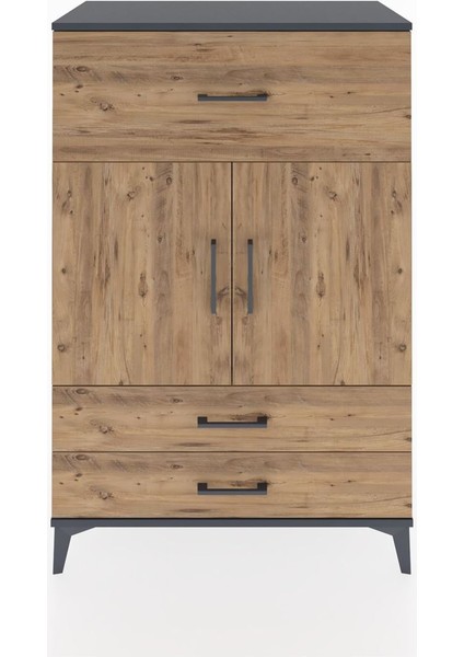 Hyperion Dolap 2 Raflı 3 Çekmeceli 2 Kapaklı 88X44X134 Antrasit-Çam