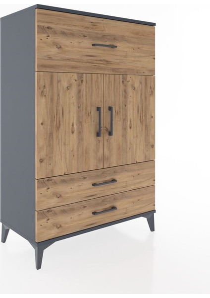 Hyperion Dolap 2 Raflı 3 Çekmeceli 2 Kapaklı 88X44X134 Antrasit-Çam fiyatları