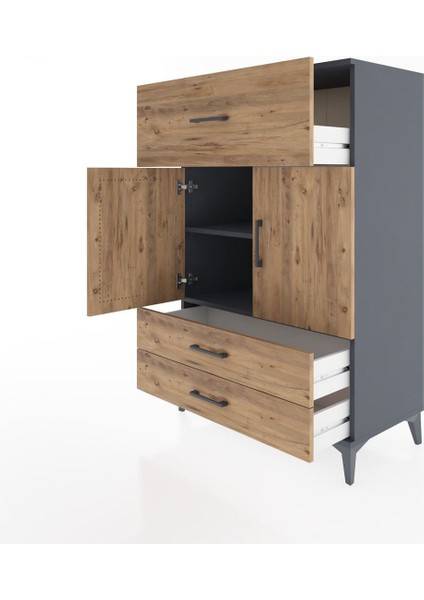 Hyperion Dolap 2 Raflı 3 Çekmeceli 2 Kapaklı 88X44X134 Antrasit-Çam fırsatları