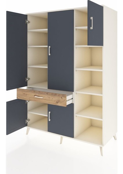 Kronos Dolap 10 Raflı Tek Çekmeceli 5 Kapaklı 132X59X195 Aytaşı-Antrasit/çam modelleri