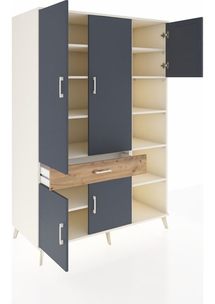 Kronos Dolap 10 Raflı Tek Çekmeceli 5 Kapaklı 132X59X195 Aytaşı-Antrasit/çam indirimleri