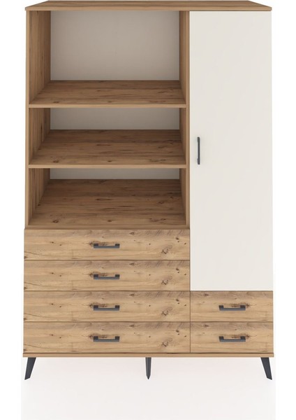 Kronos Dolap 7 Raflı 6 Çekmeceli Tek Kapaklı 132X59X195 Çam-Aytaşı/çam