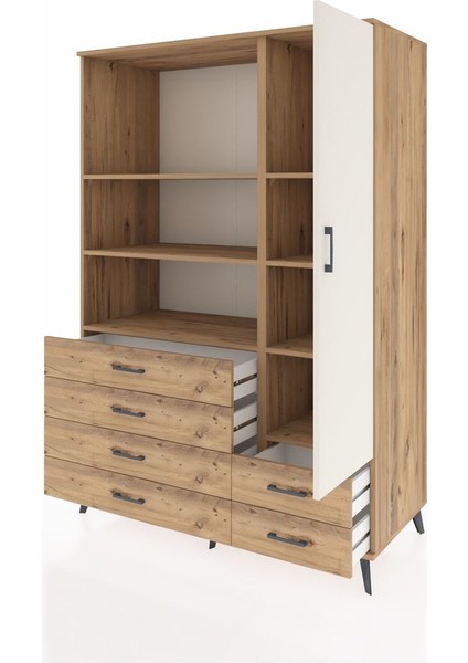 Kronos Dolap 7 Raflı 6 Çekmeceli Tek Kapaklı 132X59X195 Çam-Aytaşı/çam modelleri