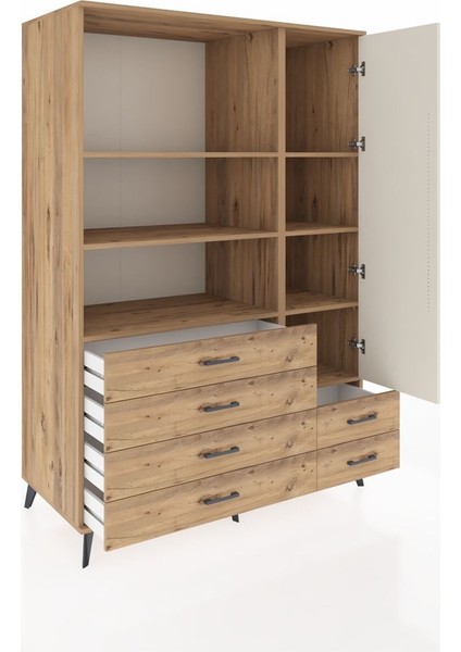 Kronos Dolap 7 Raflı 6 Çekmeceli Tek Kapaklı 132X59X195 Çam-Aytaşı/çam indirimleri