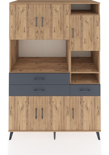 Kronos Dolap 10 Raflı 3 Çekmeceli 6 Kapaklı 132X59X195 Çam-Çam/antrasit