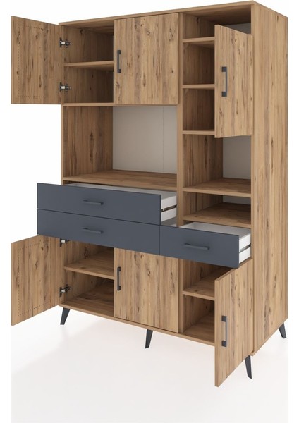 Kronos Dolap 10 Raflı 3 Çekmeceli 6 Kapaklı 132X59X195 Çam-Çam/antrasit modelleri