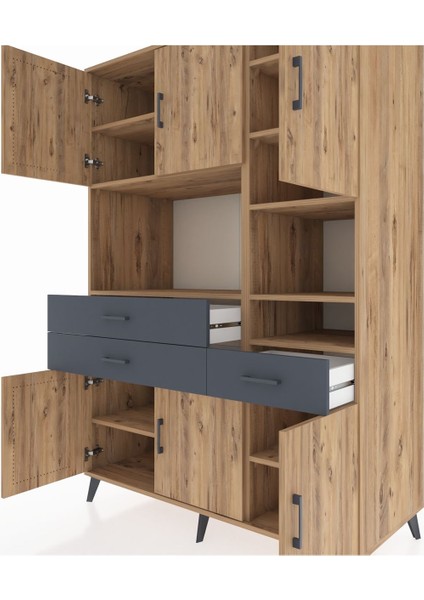 Kronos Dolap 10 Raflı 3 Çekmeceli 6 Kapaklı 132X59X195 Çam-Çam/antrasit fırsatları