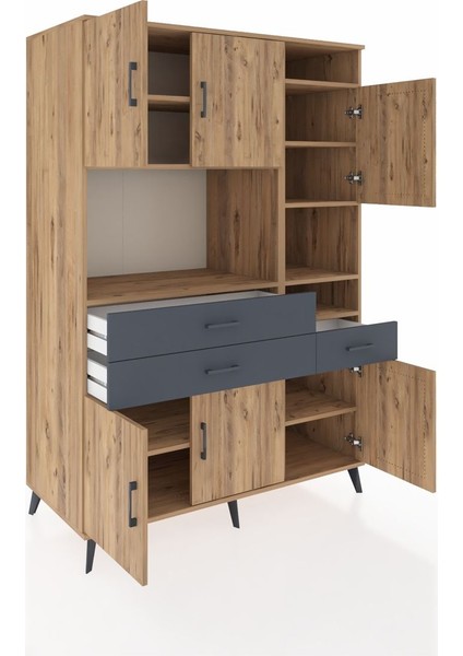 Kronos Dolap 10 Raflı 3 Çekmeceli 6 Kapaklı 132X59X195 Çam-Çam/antrasit indirimleri