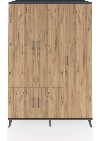 Kronos Dolap 7 Raflı 5 Kapaklı Tek Askılı 132X59X195 Antrasit-Çam/aytaşı