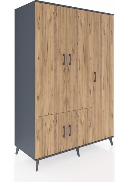 Kronos Dolap 7 Raflı 5 Kapaklı Tek Askılı 132X59X195 Antrasit-Çam/aytaşı fiyatları