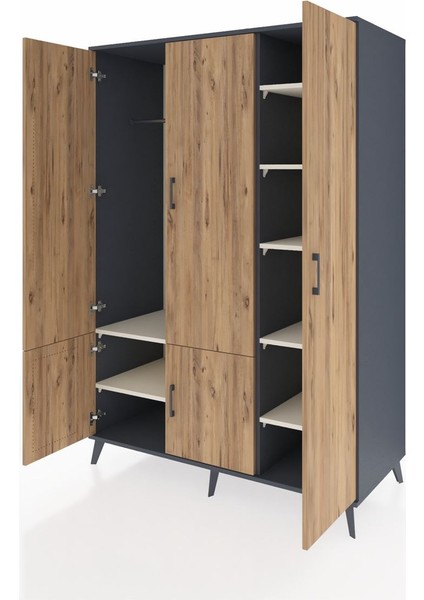 Kronos Dolap 7 Raflı 5 Kapaklı Tek Askılı 132X59X195 Antrasit-Çam/aytaşı modelleri