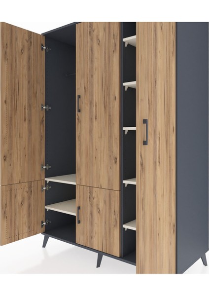 Kronos Dolap 7 Raflı 5 Kapaklı Tek Askılı 132X59X195 Antrasit-Çam/aytaşı fırsatları