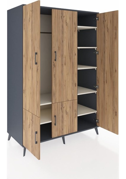 Kronos Dolap 7 Raflı 5 Kapaklı Tek Askılı 132X59X195 Antrasit-Çam/aytaşı indirimleri