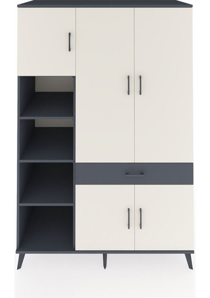 Kronos Dolap 8 Raflı Tek Çekmeceli 5 Kapaklı 132X59X195 Antrasit-Aytaşı/antrasit