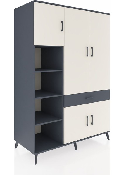 Kronos Dolap 8 Raflı Tek Çekmeceli 5 Kapaklı 132X59X195 Antrasit-Aytaşı/antrasit fiyatları